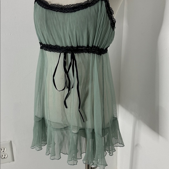 Vintage Victoria's Secret Milkmaid Set Babydoll Medium Sheer Blue Black - Picture 2 of 7